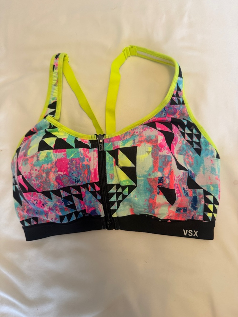 Victoria's Secret Neon Yellow Multi-Color Front Zip Sports Bra